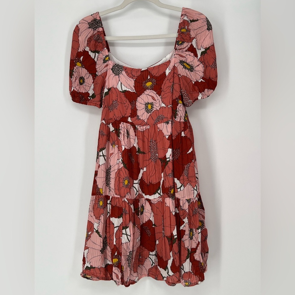 LOFT DRESS POPPY FLOWER VINTAGE BOHO BACK ZIP LINED FEMININE ROMANTIC BREEZY
